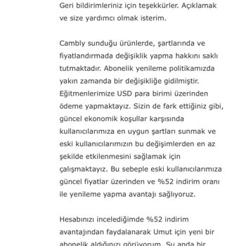 Cambly Fahiş %380 Senelik Zam Yaparak Üyeliği İptal Etmemesi