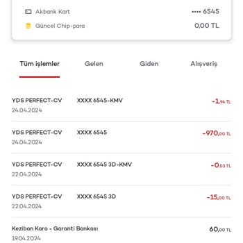 Akbank Hesabımdan YDS Perfect Adıma 970 Çekmiş Onayım Olmadan