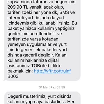 Vodafone Yurt Dışı Fahiş Fatura