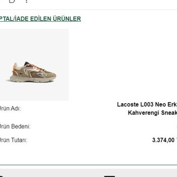 Lacoste Hatalı Ürünün Değişim Yerine Ücret İadesi Olması.