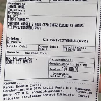 PTT Kargo APS Mektup İletilmedi