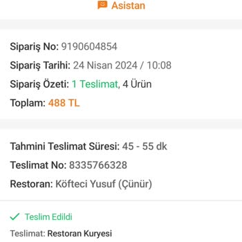 Köfteci Yusuf Eksik Yemek 1 Adet Eksik