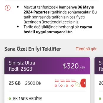 Vodafone Tarife Değişikliği, Sunulan Seçenekler