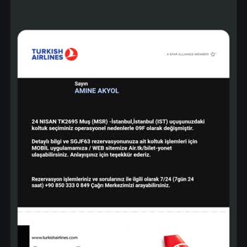 THY Koltuk Değişikliğine Yönelik