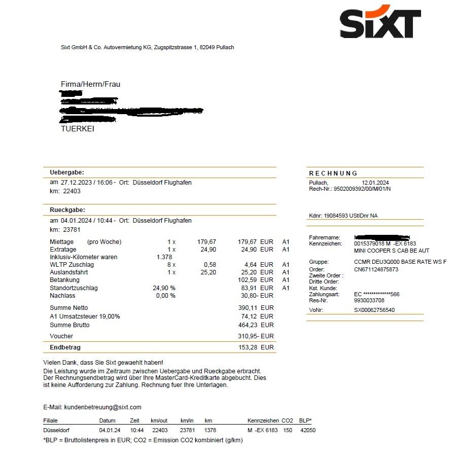 Sixt Rent Invoice Sixt Rental Car Charged Exorbitant Fuel Cost - Xolvie