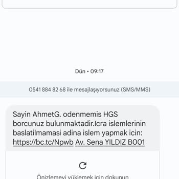 HGS Sahte İcra Bildirimi İçeren SMS Hakkında Şikayet