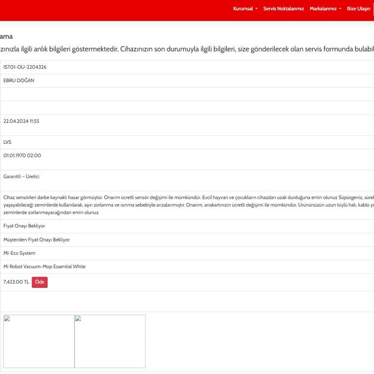 Xiaomi Yetkili Servis (Evofone) Media Markt Ouno Servise Giden Xiaomi Robot 7400TL Tamir Bedeli