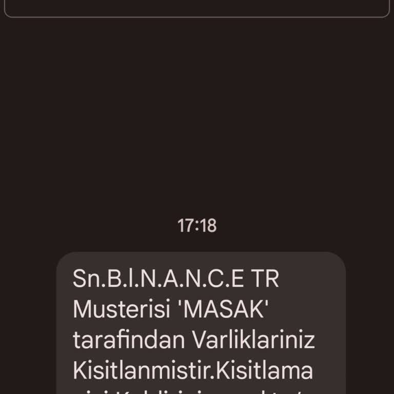 Binance MASAK Varlık Kısıtlama Uyarı Mesajı