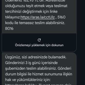 Aras Kargo Yanlış Bilgilendirme Mesajı Ve İade Süreci.