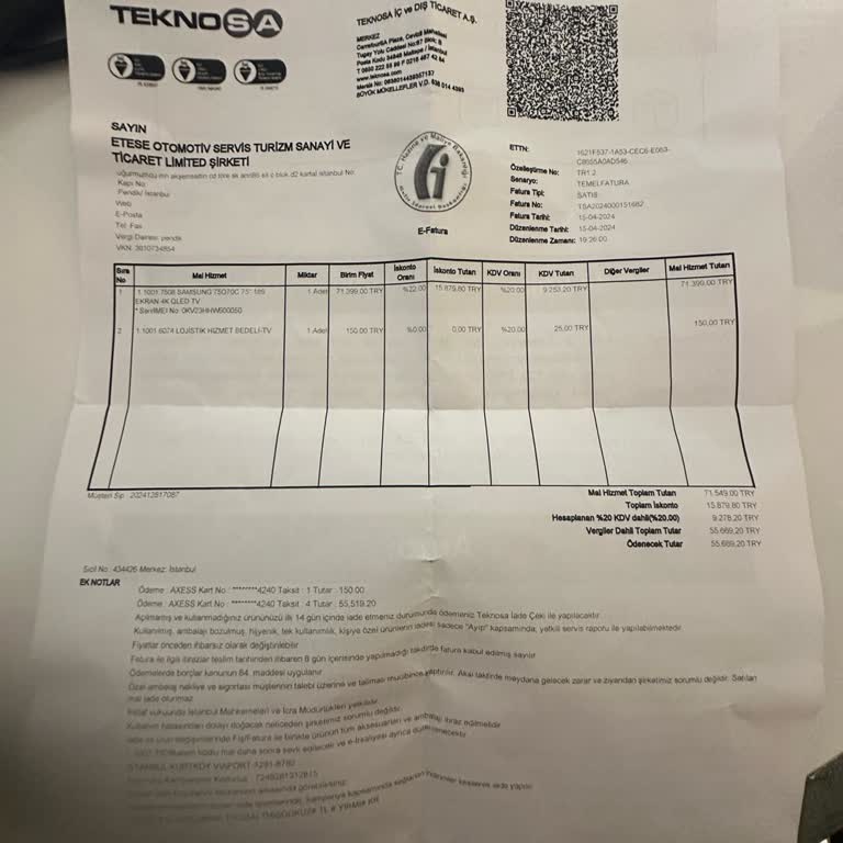 Teknosa Viaport Asia Teslim Edilemeyen Televizyon