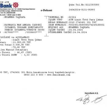 Denizbank Hesabımdan Haksız Yere Kesilen Para Çekme Ücreti