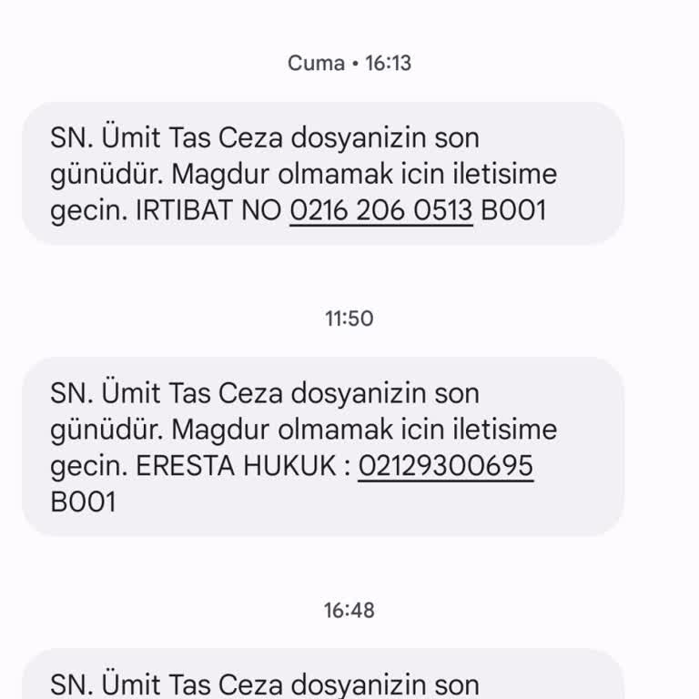 ERESTA (SMS) Eresta Hukuk Bana Sürekli Mesaj Atıyor
