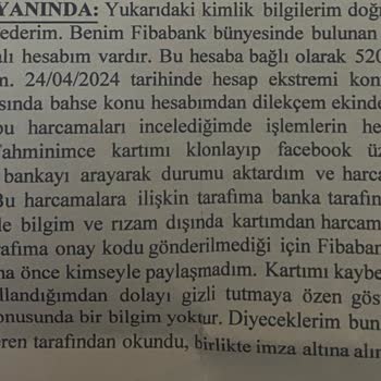 Facebook Fibabanka Hesabımdan Rızam Dışında 3290,67 TL Çekim Yapmıştır