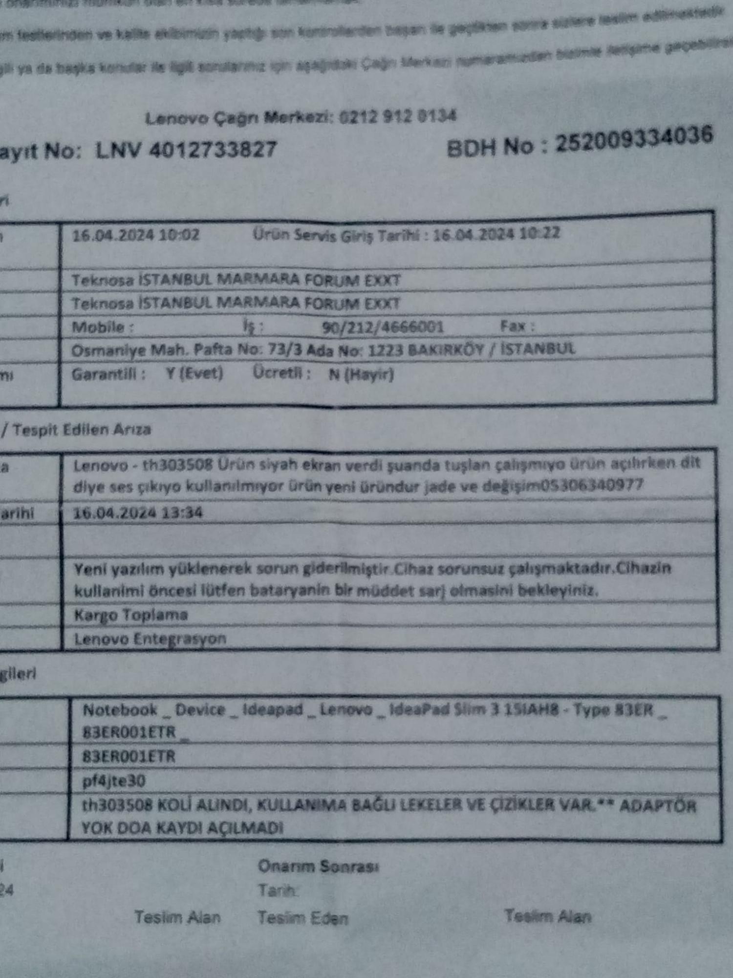 4 Aylık Yenı Aldığım Lenovo Laptop Çalışmıyor Şikayetvar