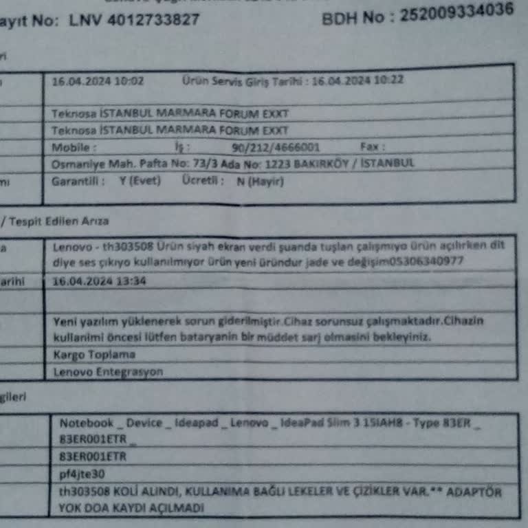 4 Aylık Yenı Aldığım Lenovo Laptop Çalışmıyor
