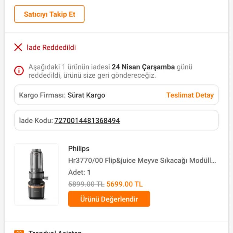 PHILIPS Ev Aletleri İade Kabul Edilmemesi