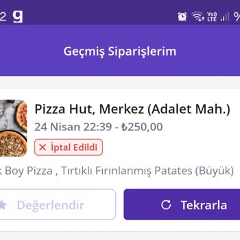 Getirden Pizza Hut Siparişinin 1 Saat Sonra İptal Edilmesi