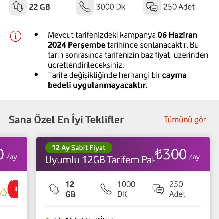 Vodafone Yeni Paket Teklifi