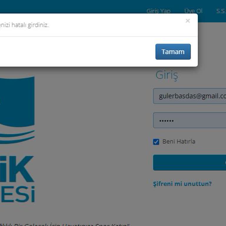 Pendik Belediyesi Spora Değer Uygulaması Hatalı Giriş