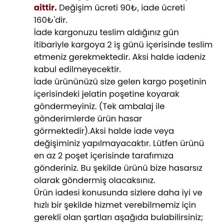Faya Boutique Kargo İade Ücretlendirmesinin Farklı Olması 15 Gün İade Sürecinin 2 GÜ