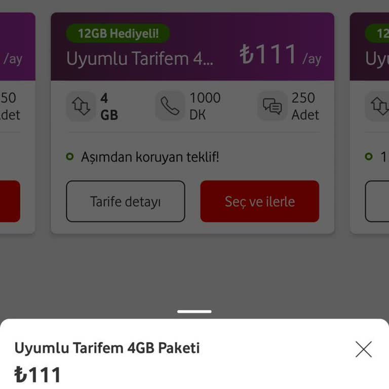 Vodafone Uyumlu Tarifem 4GB Paketi Fiyat Artışı