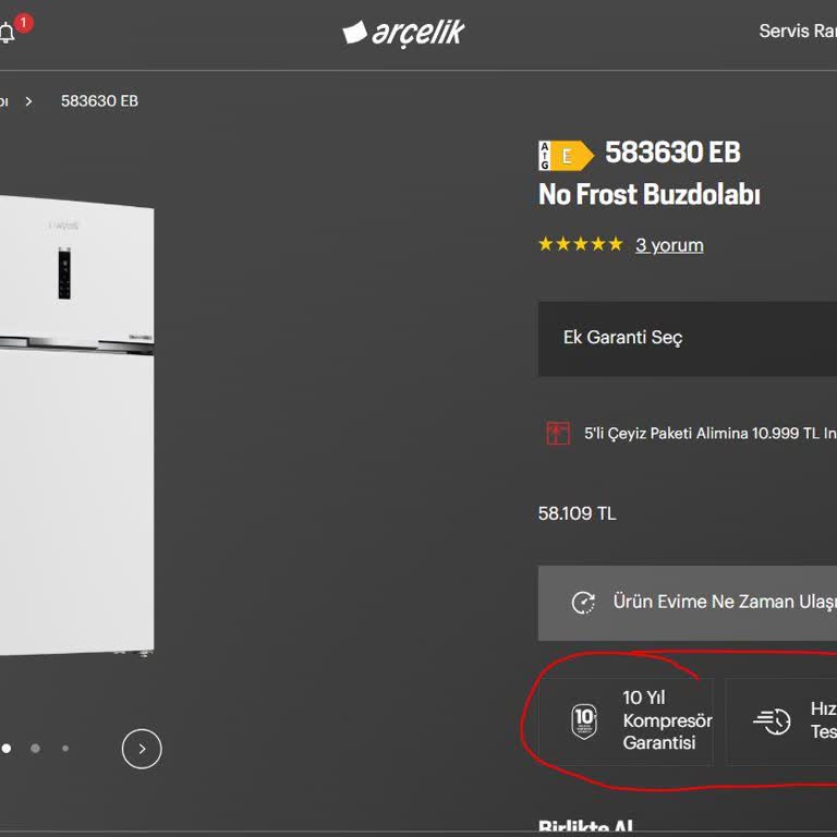 Arçelik Buzdolabı Kusurlu Ürün
