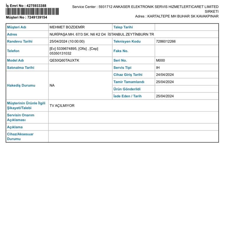 Samsung QLED Panel Arızası 25.000 TL İstendi.