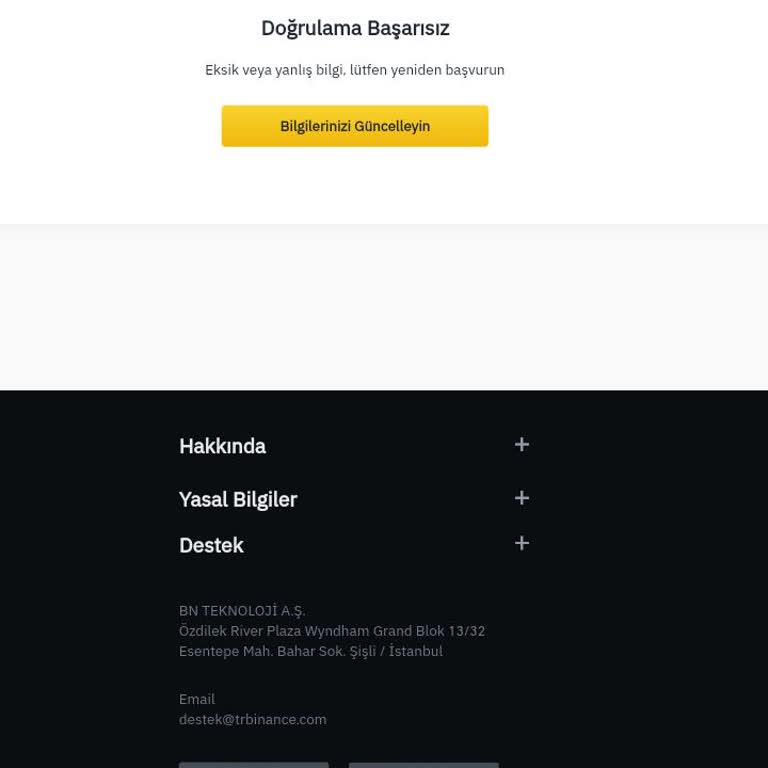 Binance TR Kimlik Doğrulaması Hatası