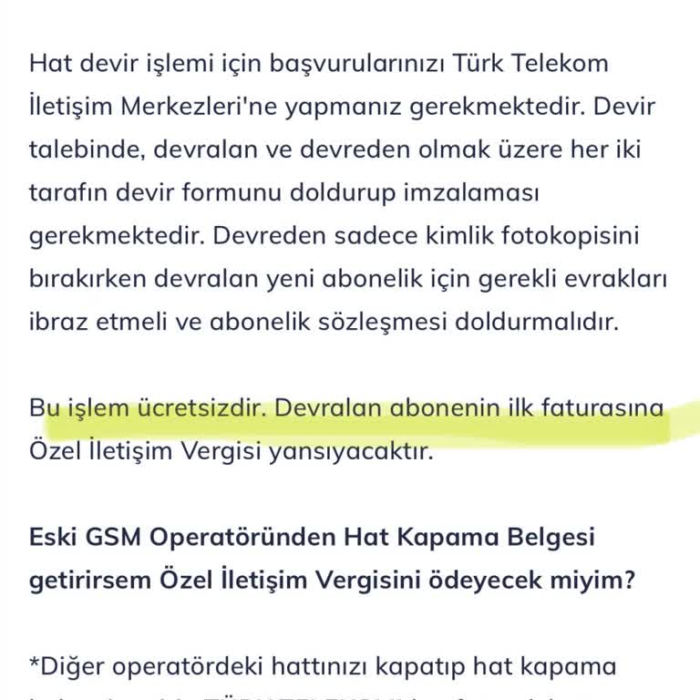 Türk Telekom Şahıstan Şahısa Hat Devri İçin Ek Ücret Talebi