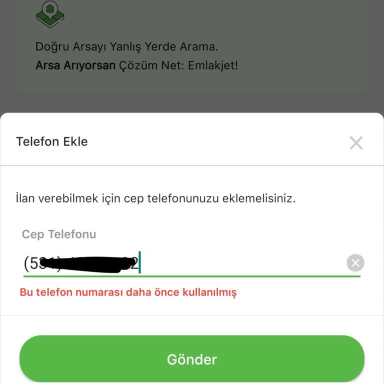 Emlakjet Telefon Numaram Başka Hesapta Aktif Edilmiş.