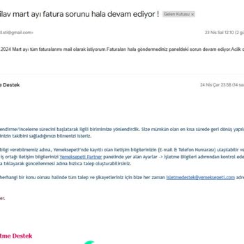 Yemeksepeti Fatura Ve Kurye Problemi Çözümsüz Kaldı!