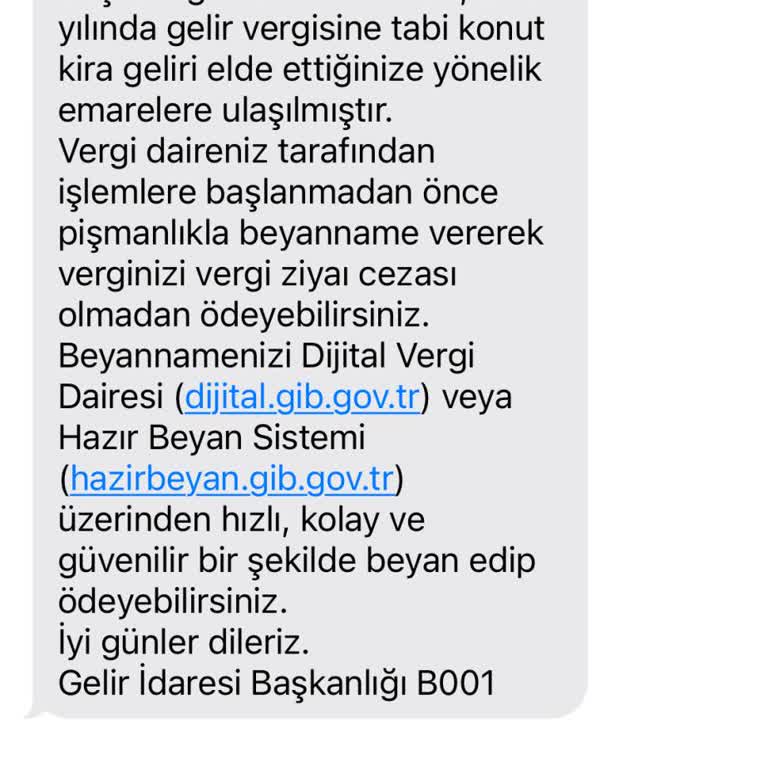 Gelir İdaresi Başkanlığı Yanlışlıkla Gelen Konut Gelir Vergisi Bildirimi