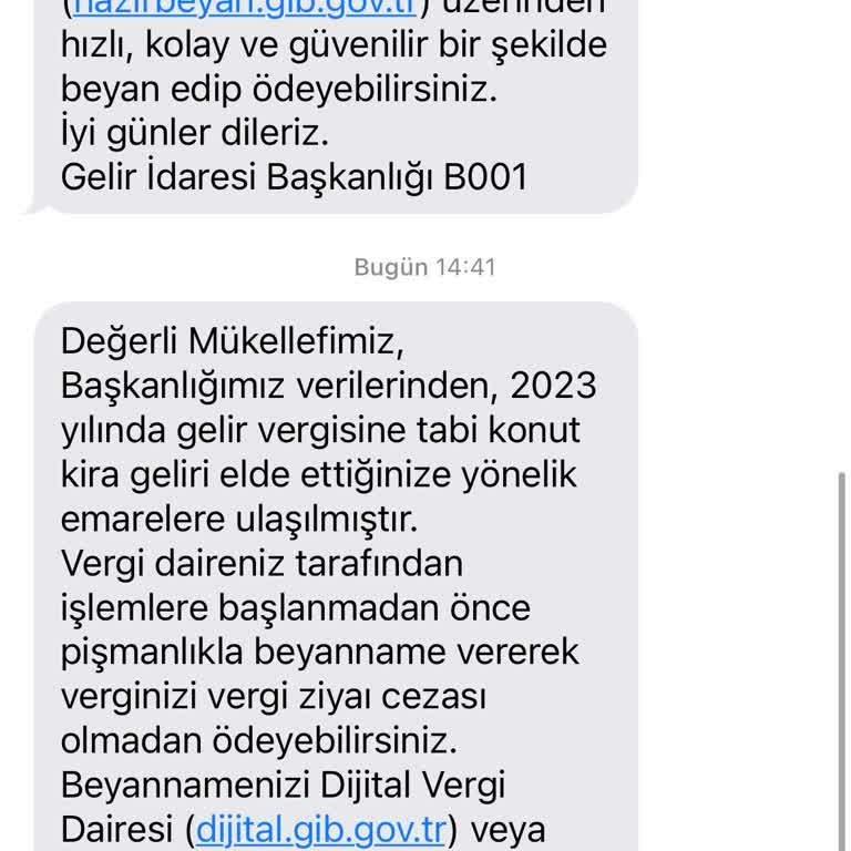 Gelir İdaresi Başkanlığından Gelen Yanlış Mesaj