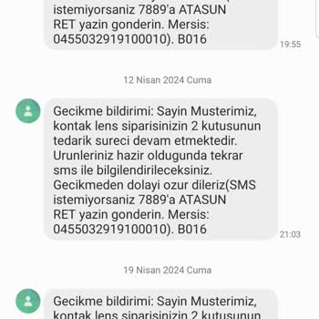 Atasun Optik 2 Aydır Lenslerim Gelmedi