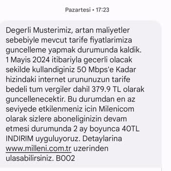 Millenicom Fahiş Fatura Artışı