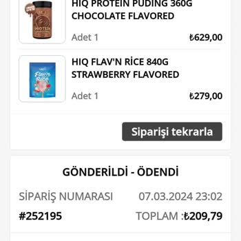 HIQ Nutrition Hıq Sipariş İptalinin İadesini Yapmıyor