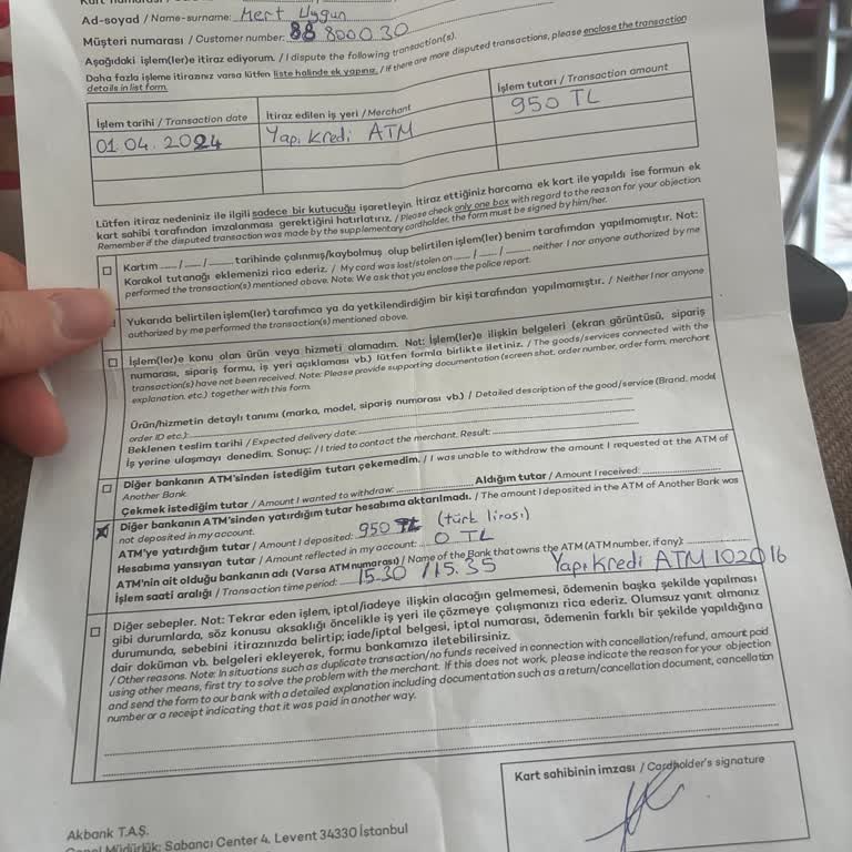 Akbank ATM De Sıkışan Paranın Yatırılmaması