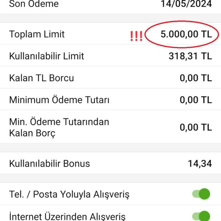 Garanti Bonus Kartın Limit Artırmama Israrı