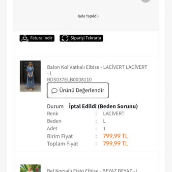 Deniz Butik Eksik Para İadesi