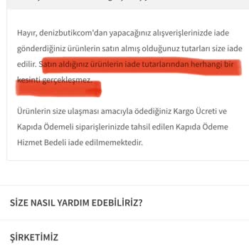 Deniz Butik Eksik Para İadesi