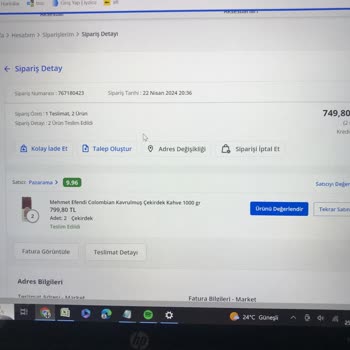 Kurukahveci Mehmet Efendi Columbia Çekirdek Kahve Ürün Kalitesi Şikayeti