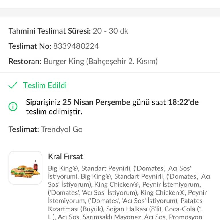 Trendyol Yemek Eksik Ürün Gönderimi