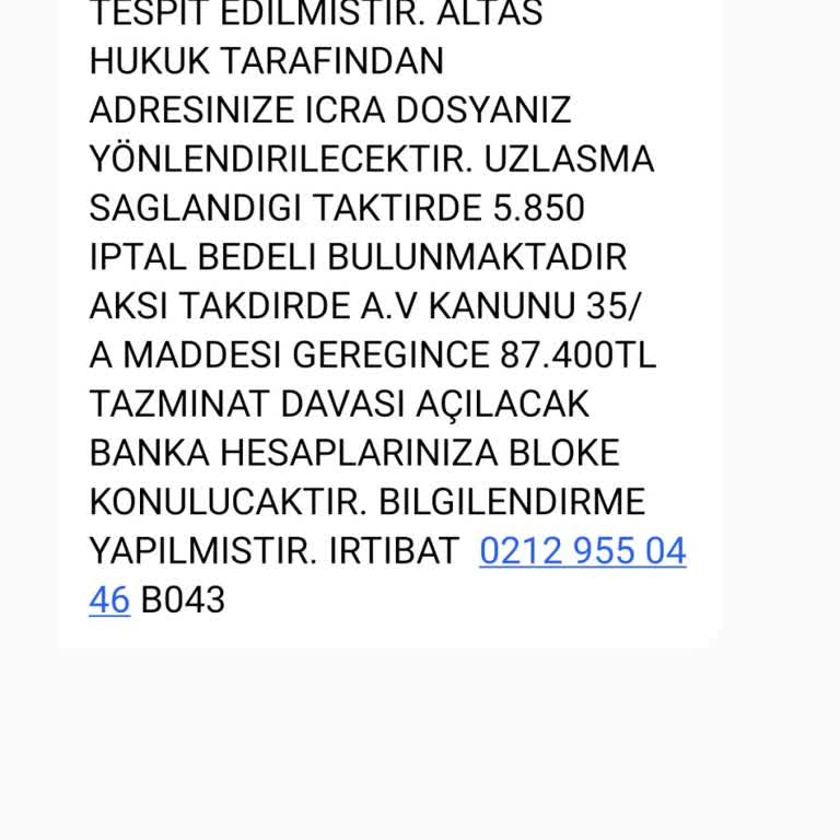 Altaş Hukuk (SMS) Adıyla Bana Mesaj Geldi