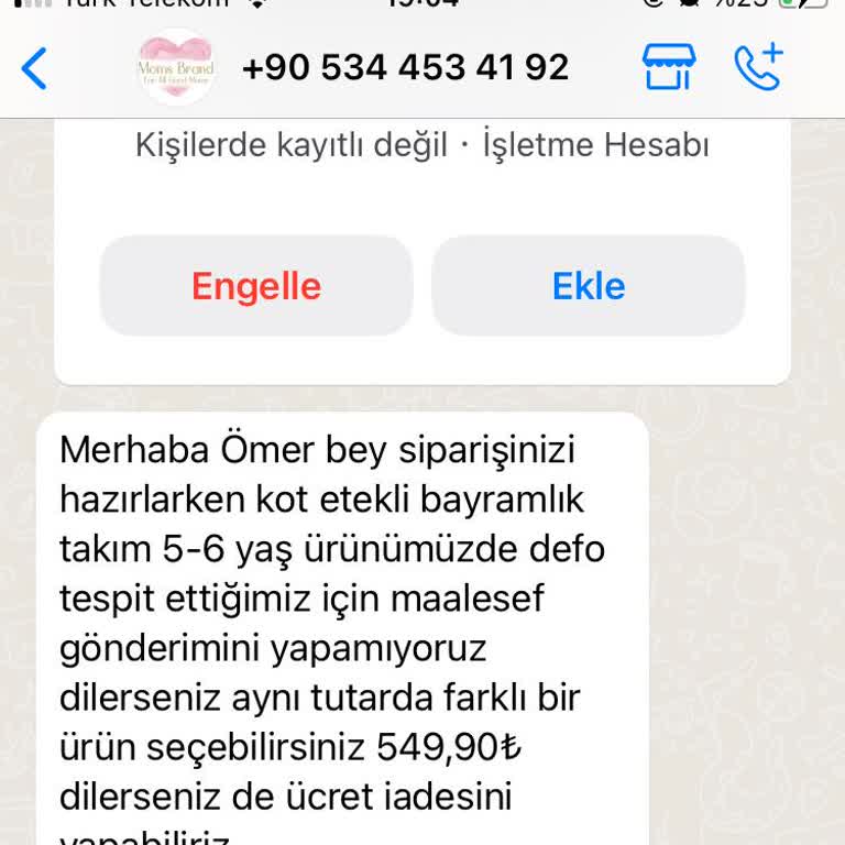 Moms Brand Para İadesi Yapılmıyor