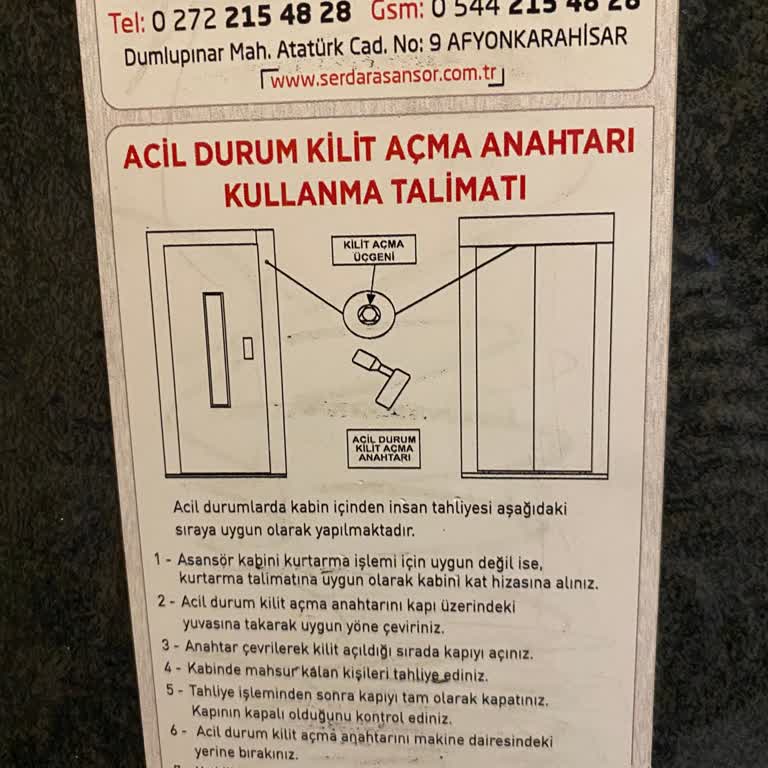 Serdar Asansör (Afyonkarahisar) Acil Durum İçin Kullanılmayan Numara Asan