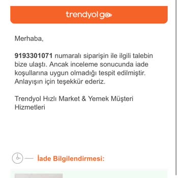 Trendyol GO Gelmeyen Yemek İçin Ücret İadesi Yapmaması
