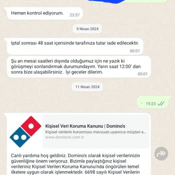 Domino's Pizza Paramı İade Etmiyor