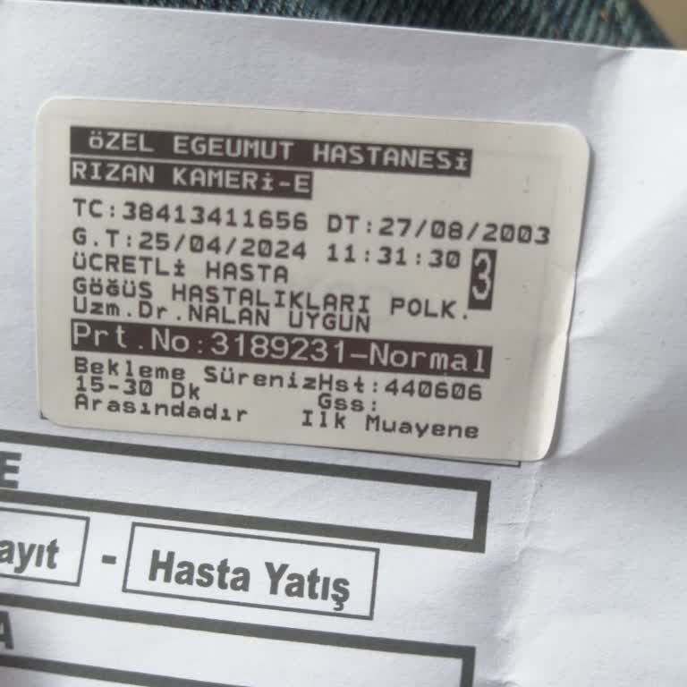 Özel Egeumut Hastanesi Göğüs Hastalıklarına Gittim Hastayım İstirahat Raporu Verin Dedim