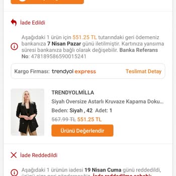 Trendyolmilla Kendilerinde Olduğu Halde Ürün Bedelini İade Etmiyor
