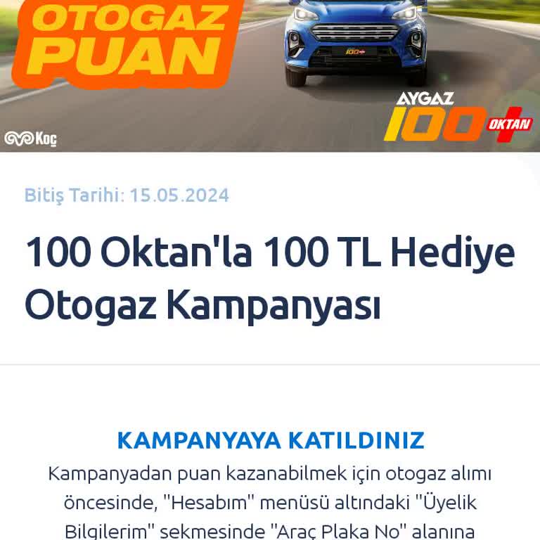 Aygaz 100 Oktan La 100 TL Hediye Otogaz Kampanyası